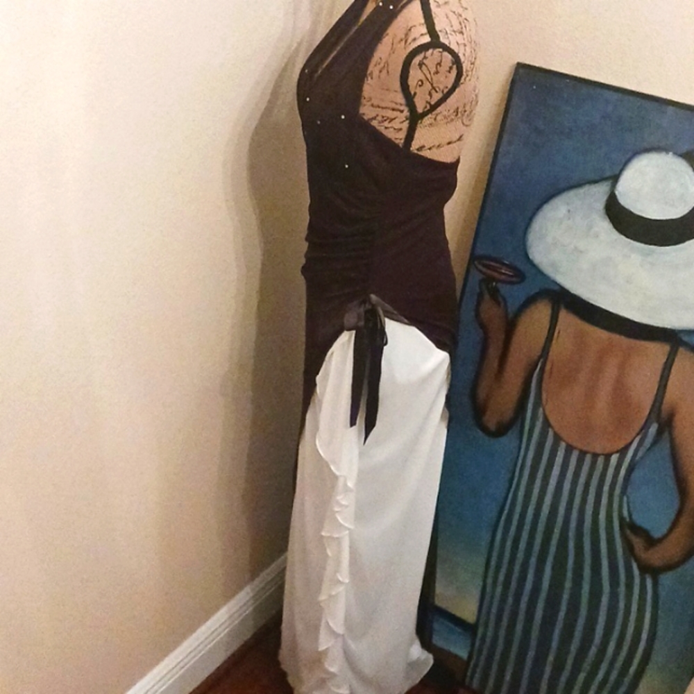 Taboo Rhinestone Brown Ruffle Dress - Picture 5 of 11